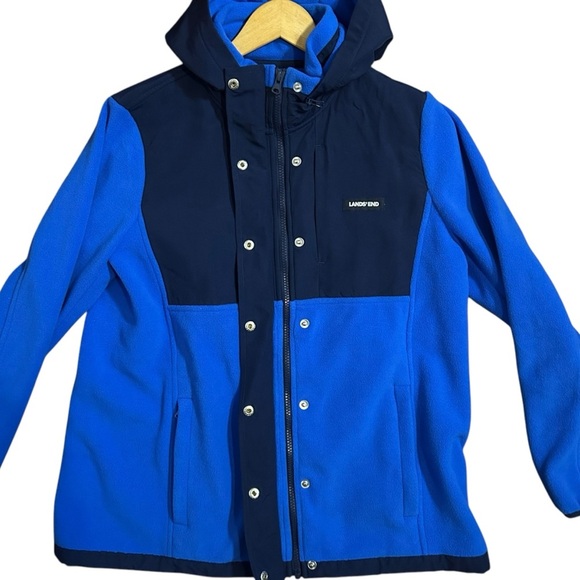 Lands’ End Jacket Women’s Size Medium (10-12) Fleece Hooded Blue Full Zip Coat - Picture 4 of 7